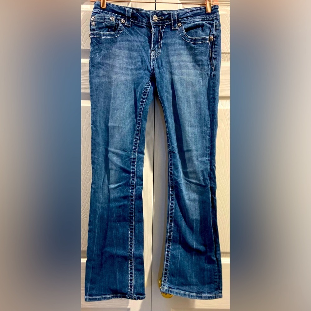 Miss Me Boot Angel Wing Dark Jeans Size 30 JP5474B2 Inseam 27" Flared Leg Logo